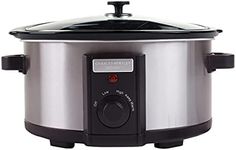 CHARLES BENTLEY 6.5L Capacity, Slow Cooker, Black, Removable Ceramic Bowl, Large, Stainless Steel, Tempered Glass Lid, Serves 5-6 People, 315W, 2 Heat Settings, Keep Warm Function (41.5x31x24.5cm)