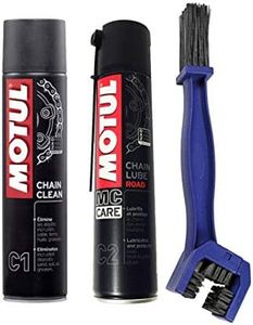 Motul Kit nettoyant lubrifiant de chaîne Chain Clean C1 + Chain Lube Road C2 + brosse