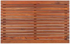 Nordic Style Dark Oiled Teak Shower and Bath Mat with Wide End Slat - Indoor and Outdoor Use - Non-Slip Wooden Platform for Sauna, Pool, Hot Tub - 31.4 x 19.6-Inch
