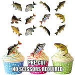 AK Giftshop PRE-CUT Fishing/Fish Party Pack - Edible Cupcake Toppers/Cake Decorations (Pack of 36)