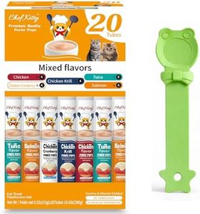 Chef Kitty Purée Pops + Green Feeding Spoon, Grain-Free, Lickable, Squeezable Creamy Cat Treat/Topper, 20 Tubes, Chicken and Seafood Mix Variety