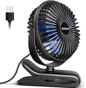 BESKAR USB Clip on Fan, Portable Small Fan with Cord Powered, 3 Speeds Strong Airflow, with Sturdy Clamp, Quiet Personal Desk Fan