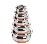 Nirvika Steel Handi Set Copper Bottom Handi Set/Cookware Set of 5 Pieces Without lid Cooking Serving Bowl biryani Milk Pot pan Size: 500 ML, 800 ML, 1000 ML,1200 ML,1500 ML, (Copper, Stainless Steel)