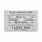 FALOGI To My Gorgeous Wife Gifts Engraved Wallet Card, Wife Birthday Card, Anniversary Card for Her, I Love You Gifts for Her, Valentines, Mothers Day