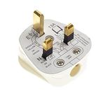 13A UK Mains Plug with 13A Fuse, White - British Type G Wiring Travel Power Adapter Standard 240V With Fuse, 3-Pin Pin Sockets Block