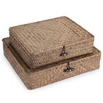 BTSKY Set of 2 Pack Woven Storage Baskets with Lids, Straw Wire Storage Organizer for Home/Office Supplies Such as Towels, Clothing, Cosmetics and Letters (Coffee)