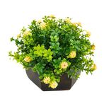 fancymart Artificial Flower Leaves in Wood Hexagon Pot - Yellow - 14cm Height - Home & Office Decor Elegant Potted Plant for Tabletop Enhancement