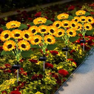 Solar Lights Outdoor Garden Decor, 4 Pack with 24 Sunflower Lights