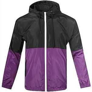 YUBIKWETE Lightweight Windproof Windbreaker Jackets Full Zipper Hoodie Jacket Running Cycling Coat for Men and Women, D-blackpurple