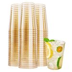 CYH 50Pcs Gold Glitter Plastic Tumbler Cups, 300ml Multi-use Clear Cups Reusable Drinking Elegant Party Perfect for Juice Beer Cocktail Soda Dessert Ice Coffee Milkshakes Fruit (CYH216)