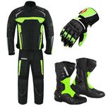 Motorcycle Clothing Suit - Motorbike Suit With Racing Gloves - Motorbike Boots Leather Shoes - 2 Piece Suit Armored Waterproof Suits Jacket Trouser CE Armor For All Weather Mens - Size 3Xtra Large