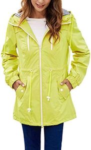 Flygo Women's Waterproof Lightweight Rain Jackets Zipper Hoodie Raincoat with Pockets (Yellow, Large)