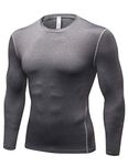 TopTie Men's Long Sleeve Compression Shirt, Athletic Workout Base Layer, Men's Thermal Top-Grey-XXL