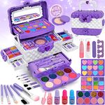 Teensymic Kids Makeup Kit for Girl Gifts, 54PCS Washable Little Girls Princess Make Up Toys for 4 5 6 7 8 9 Year Old Girl Birthday Gift (Purple)