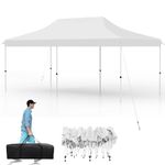 Tangkula 10x20 Ft Pop Up Canopy, Instant Setup Canopy Tent with 12 Stakes & 6 Ropes, UPF 50+ Portable Outdoor Canopy with Carrying Bag for Camp, Beach, Patio (White)