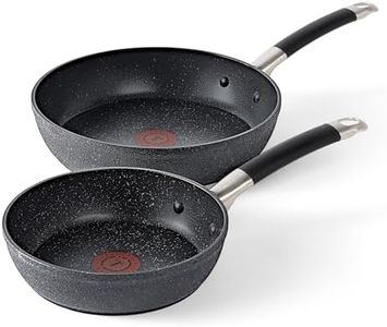 T-Fal Stone Force Platinum Non Stick Fry Pan Set 2 Piece, 8 inch and 10.5 inch, Oven Broiler Safe 400°F, Cooking Frying Pans, Kitchen Skillets, Pots and Pans Set Nonstick, Dishwasher Safe, Black