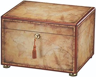 Howard Miller Memorial Elegant Windsor Brown Wooden Jewelry Box with Lock | Key Velvet Lined Storage | Chest for Rings Necklaces | Watches Classic Organizer with Brass Tassel Gold Plated Hardwares