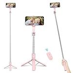 Trakxy Upgrade Selfie Stick(Rechargeable Remote Shutter), 3 in 1 Extendable iPhone Tripod Stand for Live Streaming/Video Recording/Selfies, Portable Phone Holder for All Samrtphones-Pink