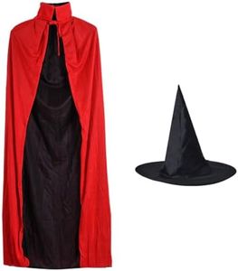 KGDUYC Capes de déguisement pour Adultes,Ensemble Cape Rouge et Noire et Chapeau de Magicien, Costume de Vampire, Costume de Carnaval pour Hommes et Femmes (Longueur 150cm)