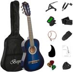 BESYOU 30in Beginner Acoustic Guitar Basic Starter Kit Tuner Bag Capo Strings Winders Strap Picks Student/Kids Guitar Pickguard with Gig Bag Blue