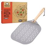 Chef Pomodoro Perforated Aluminum Metal Pizza Peel with Foldable Wood Handle for Easy Storage, Pizza Spatula, Premium Pizza Paddle with Holes for Baking Homemade Pizza and Artisan Breads (16x14 inch)