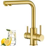 CREA 3 Way Kitchen Tap, 360° Swivel Three Way Tap, 3 in 1 Kitchen Sink Tap, Triflow Kitchen Tap with 2 Handles, 3 Way Tap,Gold