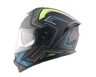 Vega Zap Explore D/V Full Face Motorcycle Helmet with Dual Visor, Shock Absorbing Liner, Comfortable Interior, Lightweight Build, Aerodynamic Design, and Trendy Dull Black Blue Finish Dull Black Blue-M