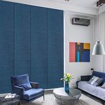 GoDear Design Adjustable Vertical Blinds for Sliding Glass Doors, W:116-218 cm x H:Up to 244cm, Shimmering Trimmable Fabric Panels, Semi-Sheer, Sapphire