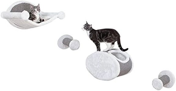 TRIXIE Wall Mounted Cat Lounge Set, Hammock and Condo with Two Steps, Cat Furniture, Scratching Post, Gray