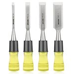 Hurricane 4 Piece Wood Chisel Set for Woodworking, CR-V Steel Beveled Edge Blade, Durable PVC High Impact Handle Wood Chisel