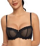 HACI Balconette Lace Bra Unlined Underwire Women's Bras Sheer Demi Push Up Sexy(Black,32A)