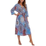 Women Kimono Robes Long Knit Bathrobe Lightweight Soft Knit Sleepwear V-neck Casual Ladies Loungewear mix blue L