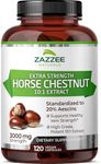 Zazzee Extra Strength Horse Chestnut 10:1 Extract, 3000 mg Strength, 20% Aescins, 4 Month Supply, 120 Vegan Capsules, Concentrated and Standardized 10X Extract, All-Natural, Non-GMO, Made in The USA