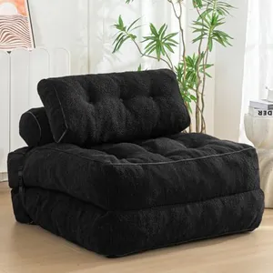 MAXYOYO Folding Sofa Bed, Convertible Sleeper Chair with Pillow Foldable Mattress with Back Support, Portable Fold Out Sofa Couch Fuzzy Fabric Comfy Floor Sofa Lounge for Living Room Apartment, Black