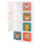 COSTWAY 8/12 Cube Children Clothes Closet, Cartoon Modular Wardrobe with Hanging Sections, Kids Storage Unit for Children Room, Nursery, Bedroom