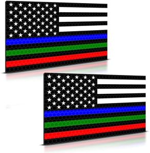 2PC Reflective Thin Line American Flag Magnet for Car Truck - 5 x 3 Inches - USA Blue Green Red Line Magnetic Flag - Support Police Military Firefighter Officers Troops