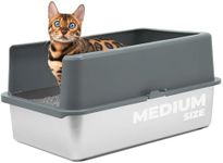 iPrimio - Stainless Steel Enclosed Litter Box for Cats - Easy to Clean - Includes High-Sided Litter Box, Scooper for Extra Litter Scatter Protection - XL Size for Big Cats - 20 x 14.2 x 6 in