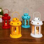 PALMARY Metal Tealight Lantern Lamp for Home Decor | Pack of 4 Lanterns | Decorative Hanging Glass Candle Holder Stand for Living Room, Balcony, Room, Garden Decoration and More