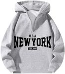 Verdusa Men's Quarter Zip Pullover Hoodies Long Sleeve Drop Shoulder Sweatshirt Casual Pullover Letter Grey XX-Large