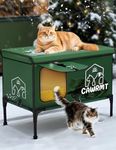 Outdoor Heated Cat House, Detachable Feral Cats House with a Open Window for Inside Outside, Cat House Weatherproof in Winter, Cat Shelter with Pet Heating Pad (Green, Large)