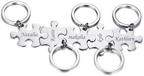 PJ JEWELLERY Personalised Puzzle Keychain for Friend Couple Stainless Steel Custom Friendship Keychain Puzzle Piece for 2,3,4,5, Custom Name Matching Puzzle Pendant Keychain Set, Gift for Sisters