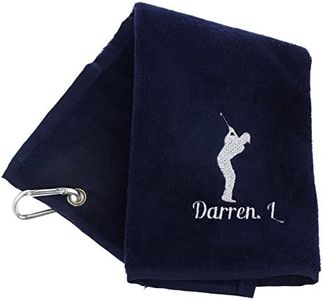 Always Looking Good Personalised Embroidered Golf Towel with Any Name Any Font Luxury Velour 50cm x 40cm Custom Embroidered Golf Towel with Carabiner Clip Gift- Golf Gifts for men and women (Navy)