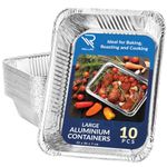 Rollay 10 Pack Large Aluminium Foil Trays Deep (32x26x7 cm) - Tin Foil Trays Containers for Cooking, Baking, Broiling, Roasting, BBQ, and Party (3500ml) (10 Trays)