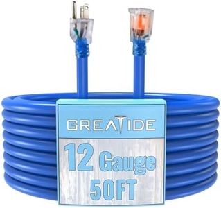 GREATIDE Outdoor Extension Cord with Lighted End, 12 Gauge Heavy Duty Extension Cord 50 FT, 3 Prong Grounded 15 Amp Extension Cord, 12/3 SJTW Waterproof Power Cord for Appliance, UL Listed, Blue