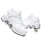 Double-Row Deform Wheel Deformation Automatic Walking Shoes Invisible Roller Skate 2 in 1 Removable Pulley Skates Skating (White high, 42)