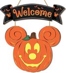 Halloween Mouse Pumpkin Sign Decorations, Halloween Mouse Welcome Hanging Sign for Front Door, Wood Door Hanger Ornaments for Home Window Wall Decor