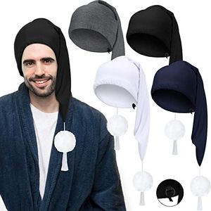 Adjustable Night Sleeping Cap 4 Pieces Drawstring Stocking Cap Night Cap Bed Time Costume Sleeping Hat Men with Pom Ball, 4 Colors, White, Black, Navy, Dark Grey, One Size