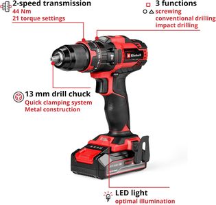Einhell 18V Cordless Impact Drill Driver Set – 3-in-1 Hammer, Screwdriver, Battery & Charger