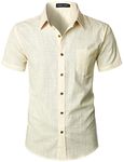 PARKLEES Men's Fitted Cotton Linen Casual Short Sleeve Button Up Shirts Lightweight Beach Tops with Pocket EU-PZLSC34-Beige XX-Large