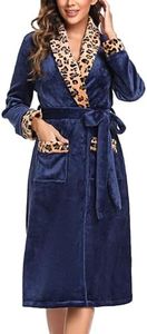 Marvmys Albornoz Mujer Invierno Larga Franela Suave Baño Bata con Cinturón Bolsillos Stile E L